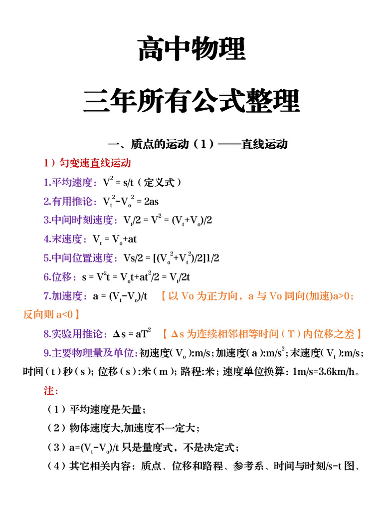 物理】三年所有公式汇总| PDF