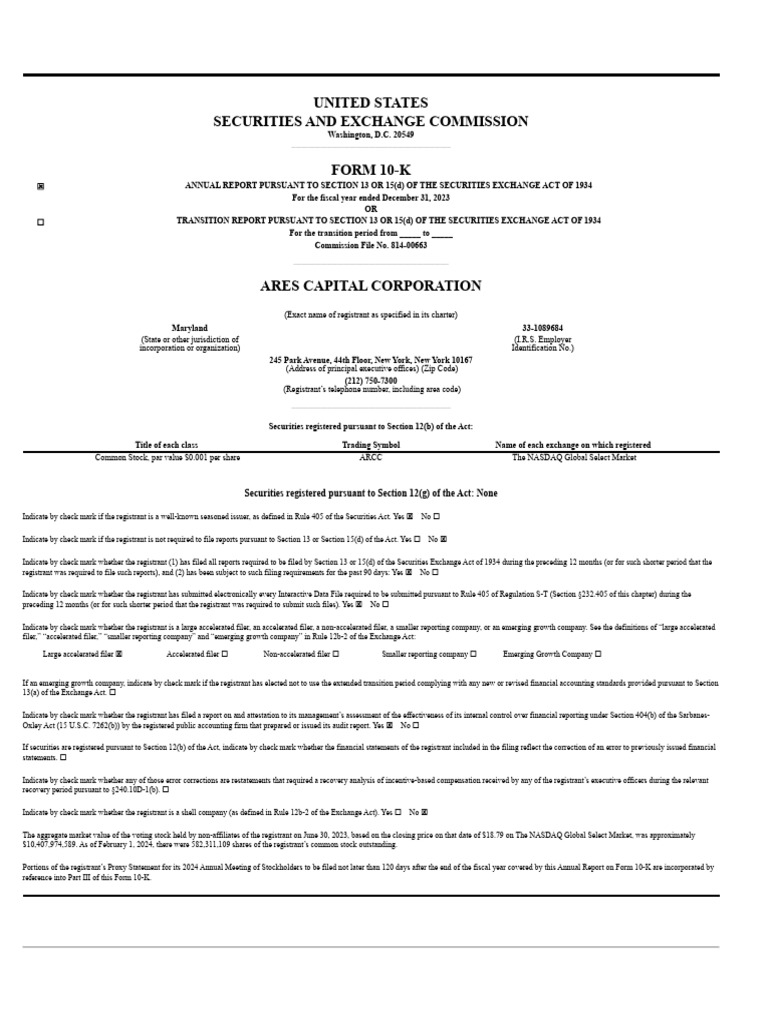 Annual Report ARCC 2023 | PDF | Debt | Investing