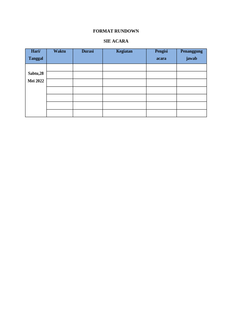 Format Rundown Acara 28 Mei 2022 | PDF