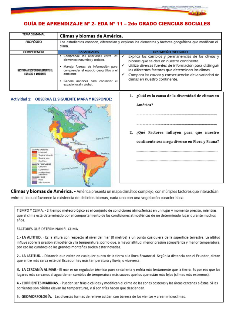Climas y Biomas de América: Guía 2° Grado | PDF | Herida | Clima templado