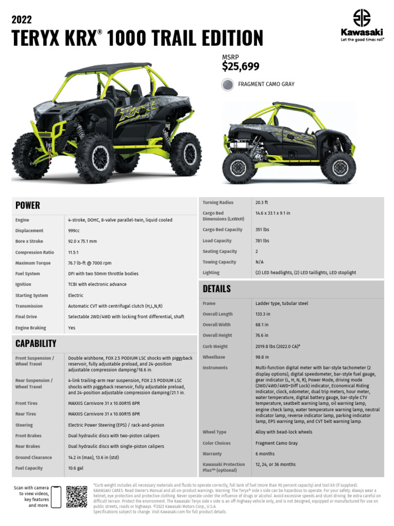 ジュニア 2022 Teryx KRX 1000 Trail Edition en Us Spec Sheet | PDF