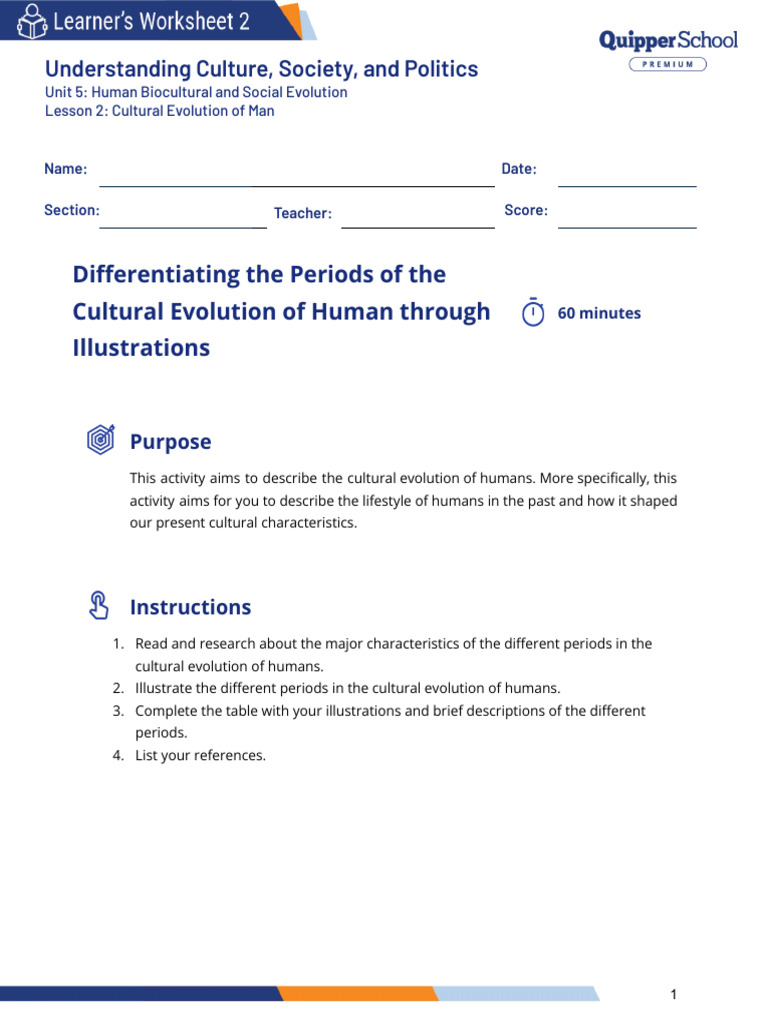 UCSP 11 - 12 Q1 0502 Cultural Evolution of Man SW2 | PDF