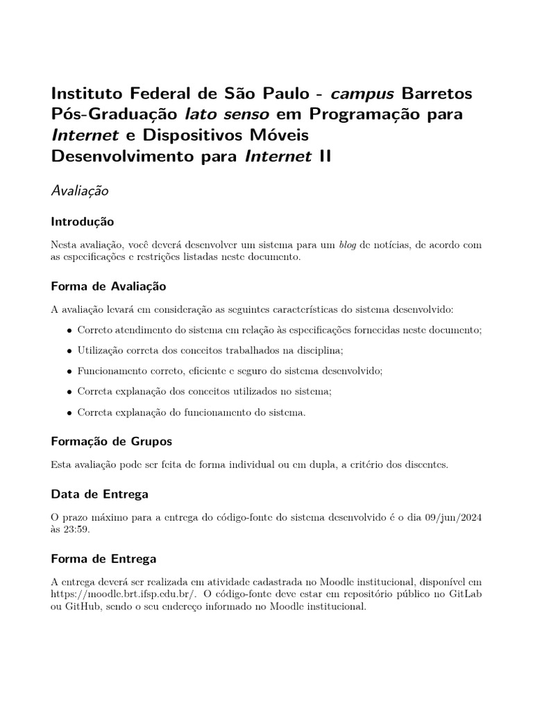 Avaliação de Sistema para Blog de Notícias | PDF | Script Java | Model ...