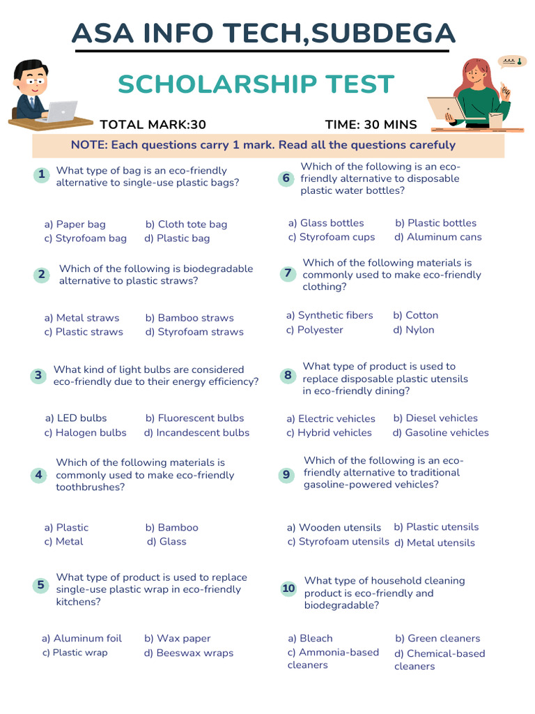 Environment Multiple Choice Quiz Worksheet in Beige Green Cute Style ...