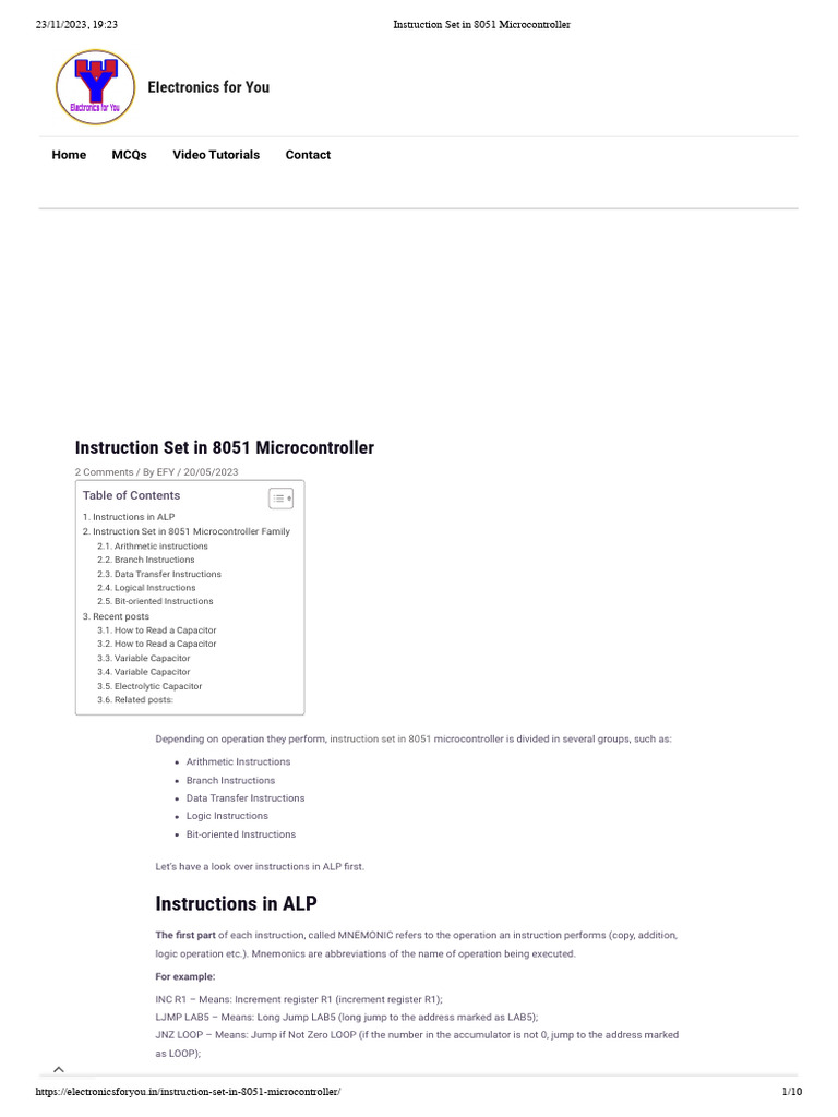 Instruction Set in 8051 Microcontroller | PDF | Integrated Circuit ...