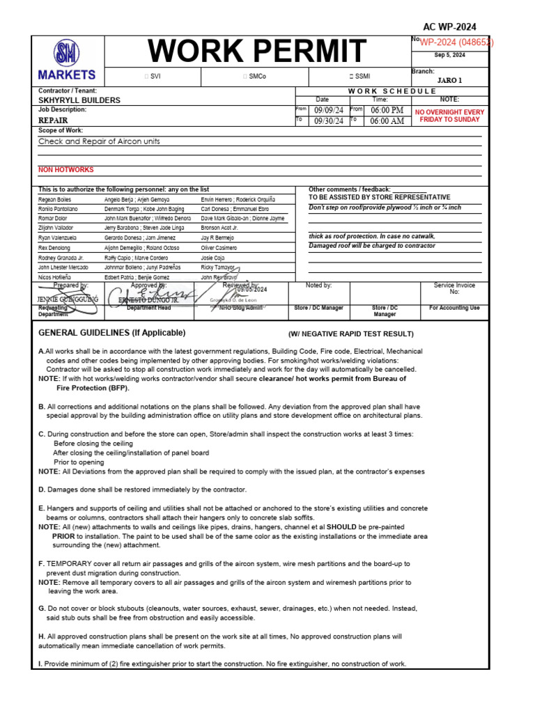 2024 Aircon Repair Work Permit | PDF | Building Engineering | Civil ...