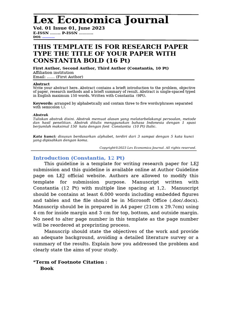 Template Lex Economica Journal | PDF | Writing | Printing