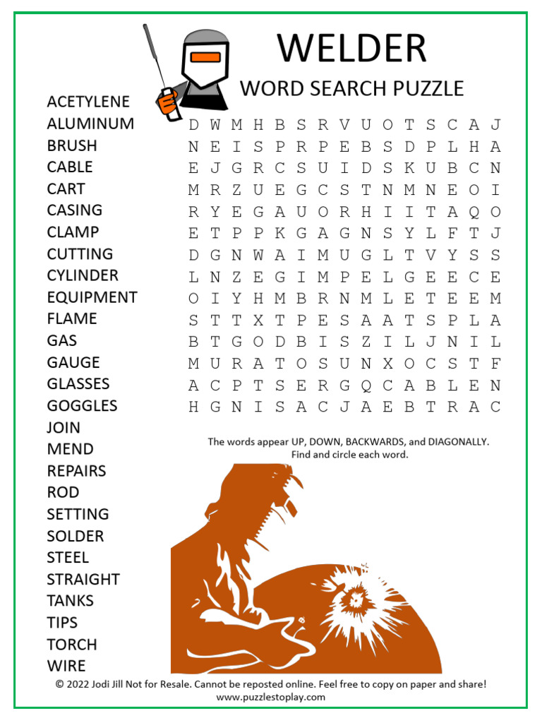 Welder Word Search Puzzle File | PDF | Welding | Construction