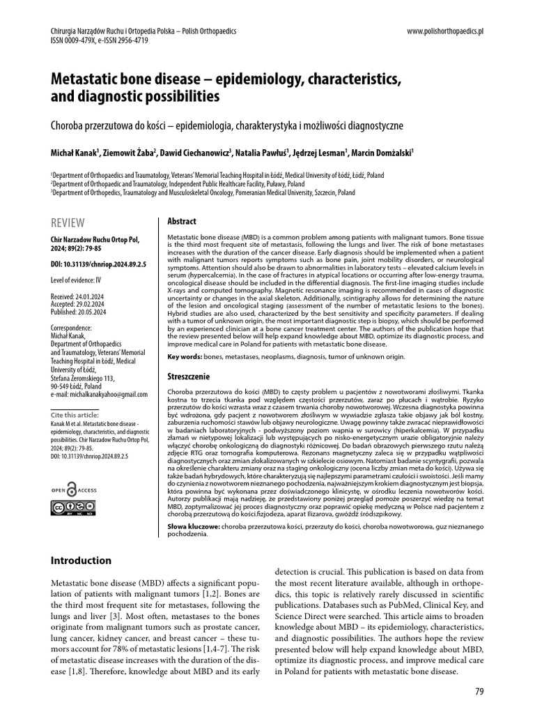 Radio Metastatic Bone Disease - Epidemiology, Characteristics, and ...
