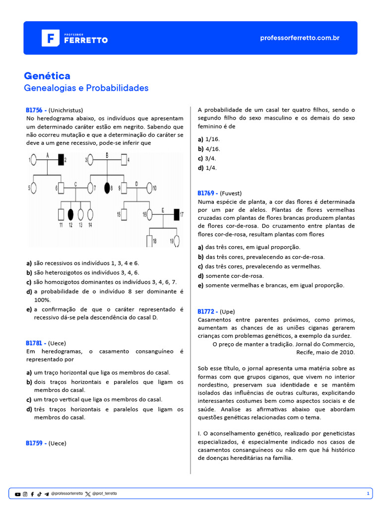 Herança Genética e Probabilidades | PDF | Dominância (genética) | Alelo