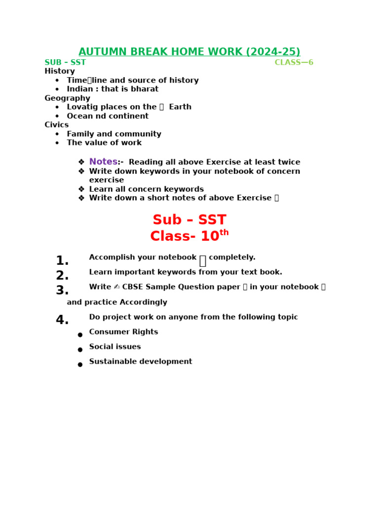 Autumn ? Break Homework (2024-25) | PDF