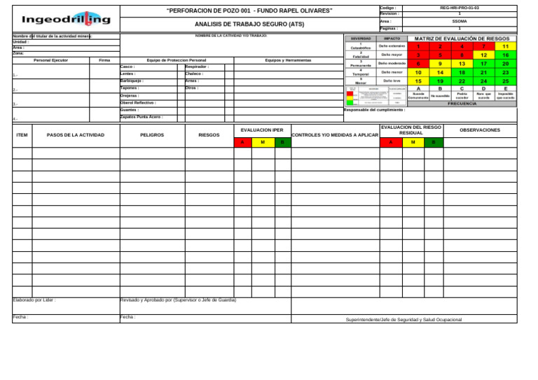 Formato ATS | PDF | Seguridad y salud ocupacional | Las condiciones de ...