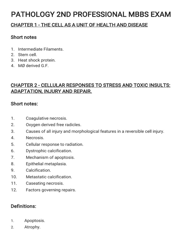 Pathology MBBS Exam Study Guide | PDF