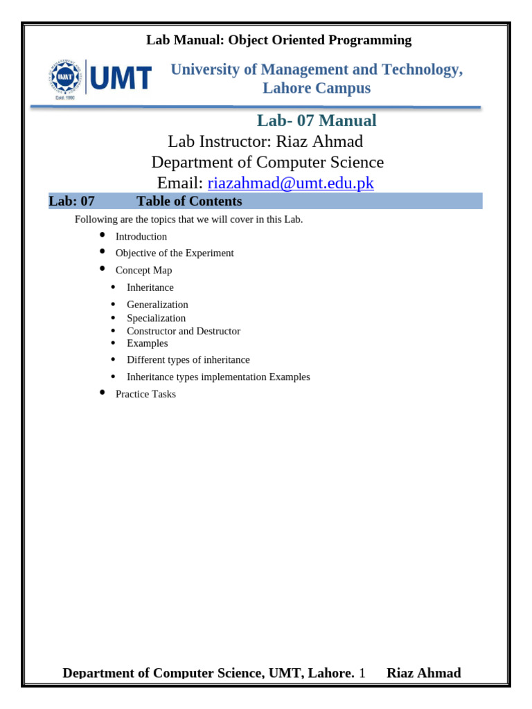Lab Manual 07 - Inheritance and Its Types | PDF | Inheritance (Object ...