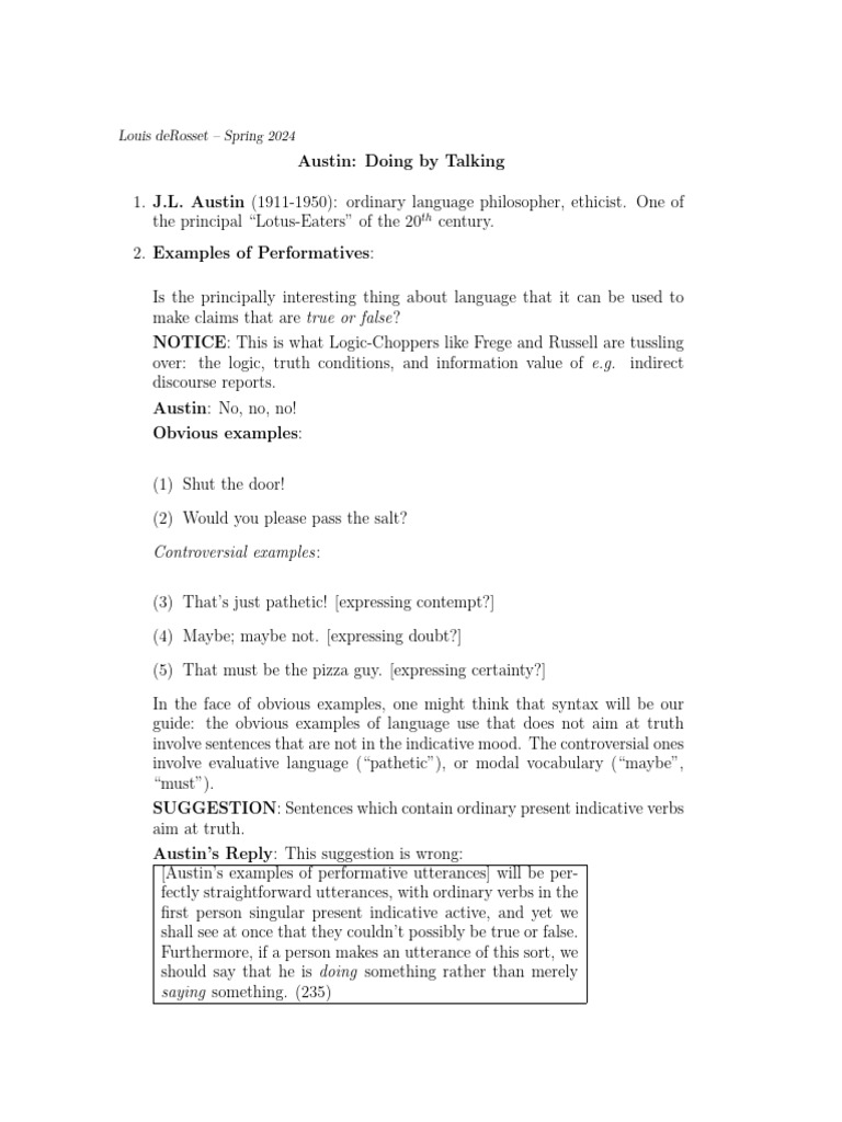 Austin Performatives | PDF | Truth | Argument