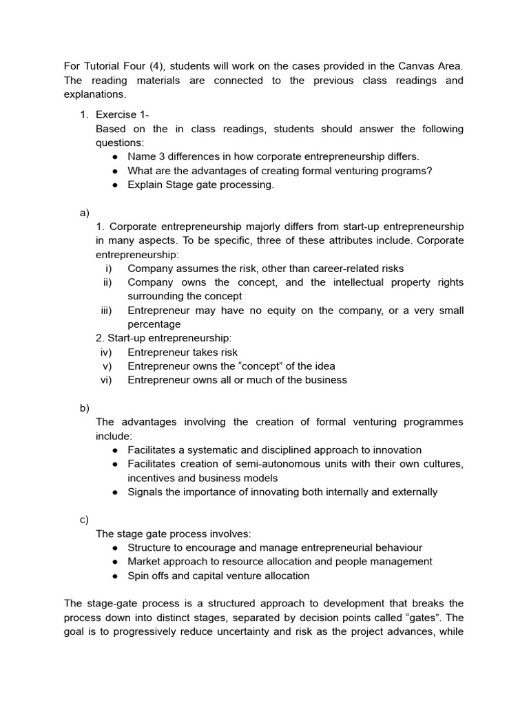 Tutorial 4 (1) | PDF | Entrepreneurship | Startup Company