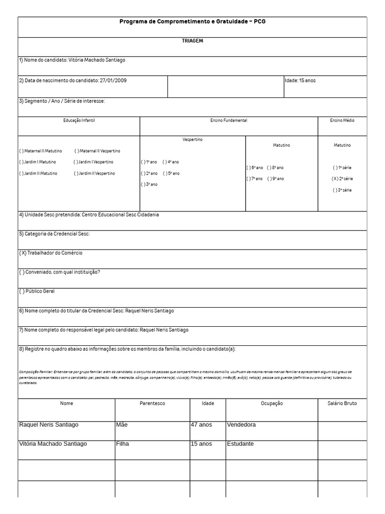 Formulário de Inscrição PCG Sesc 2024 | PDF | Imposto de Renda | Pensão ...