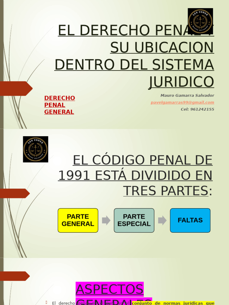 Sesión 1 - EL DERECHO PENAL Y SU UBICACION DENTRO DEL SISTEMA JURIDICO ...