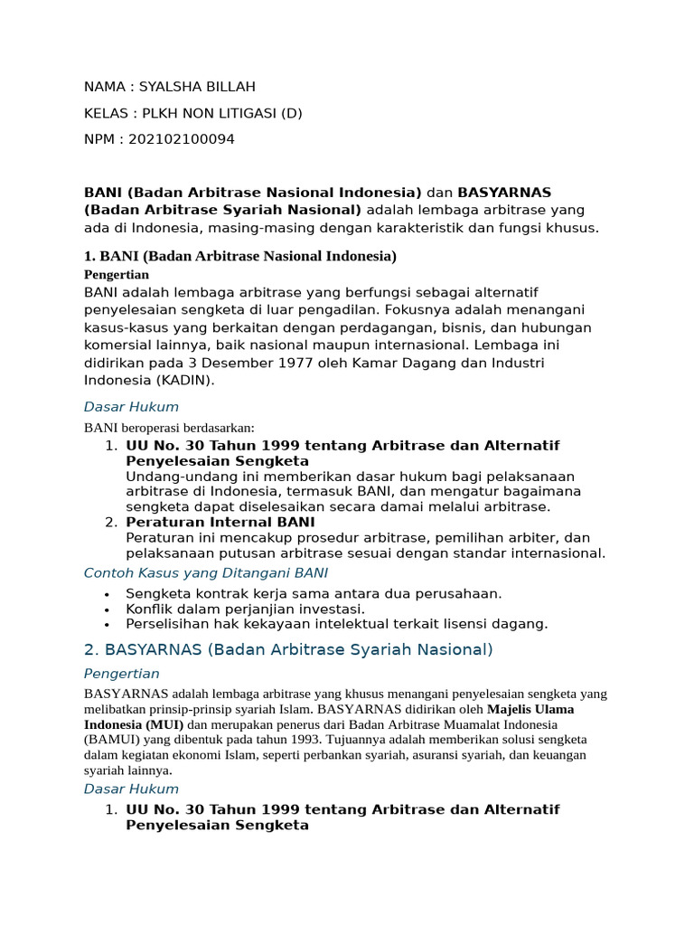 Bani Basyarnas PLKH Non Litigasi (20210210100094) | PDF