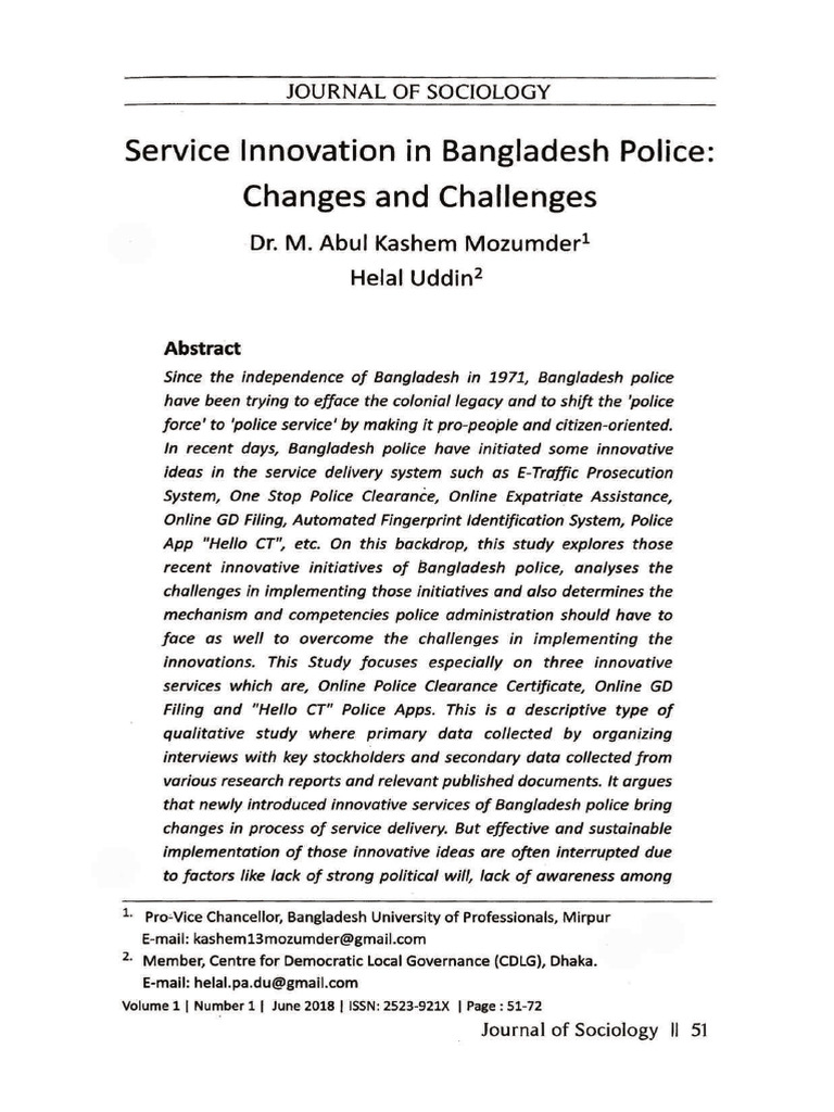 Service Innovation in Bangladesh Police: Changes and Challenges | PDF