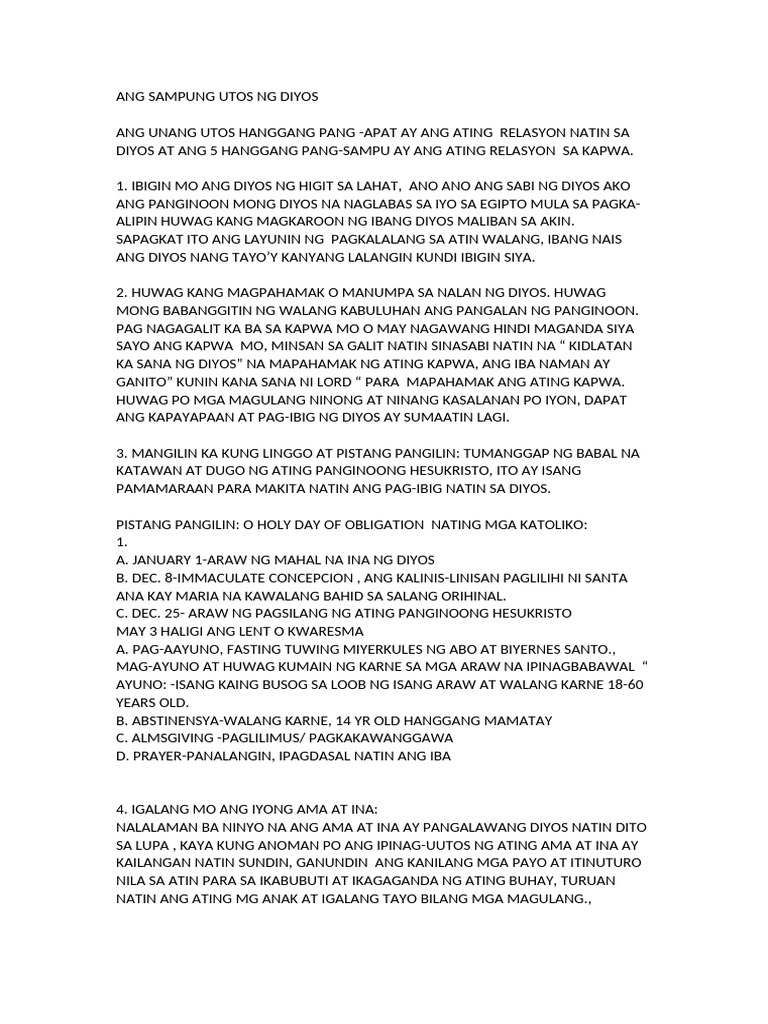 ANG SAMPUNG UTOS NG DIYOS | PDF