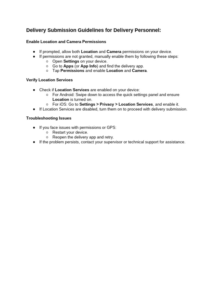 Delivery Submission Guidelines For Delivery Personnel | PDF