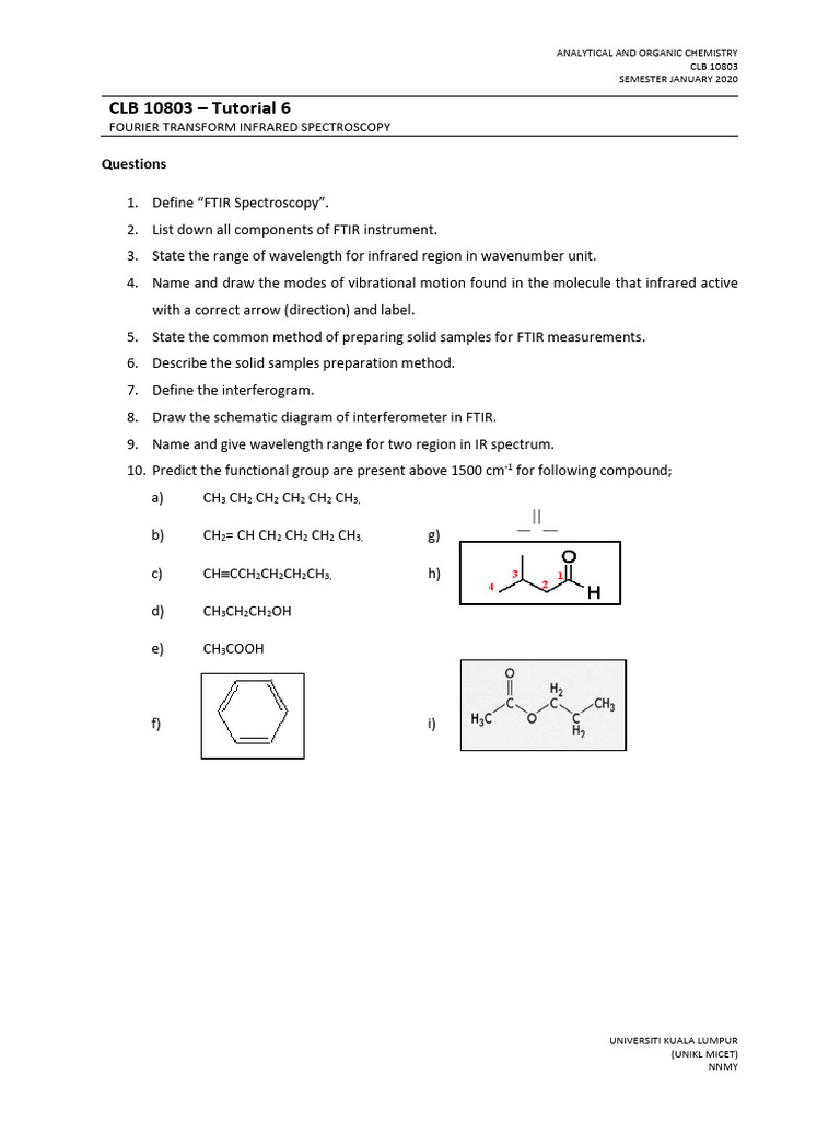 Tutorial 6 FTIR.docx | PDF | Infrared Spectroscopy | Chemistry