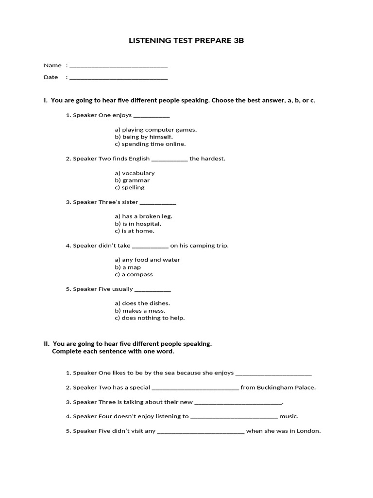 PREPARE 3B Listening Test | PDF