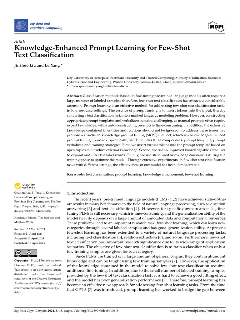 KnowledgeEnhanced Prompt Learning For FewShot Text Classification 2024 ...