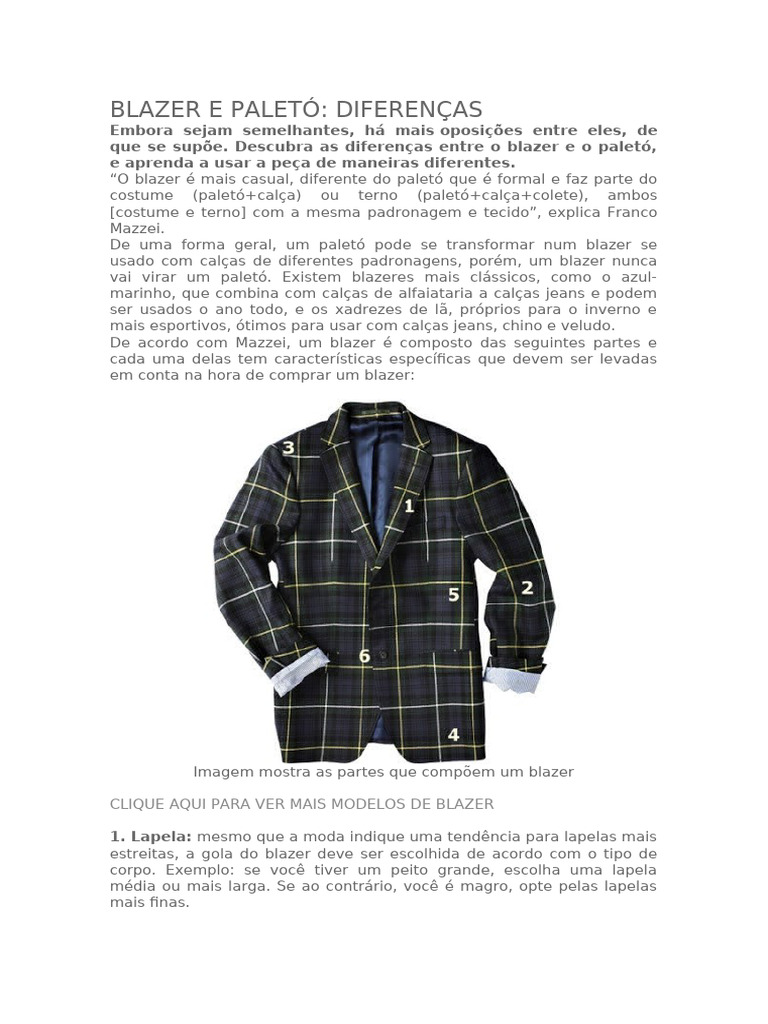 Diferença Paletó e Blazer | PDF
