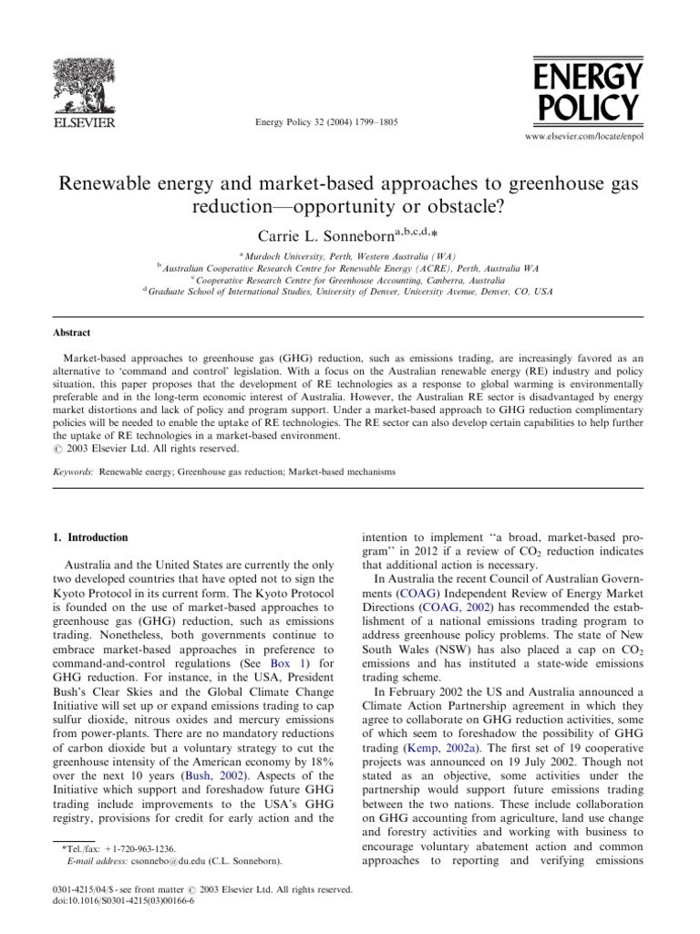 Renewable Energy and Market-Based Approaches To Greenhouse Gas | PDF ...