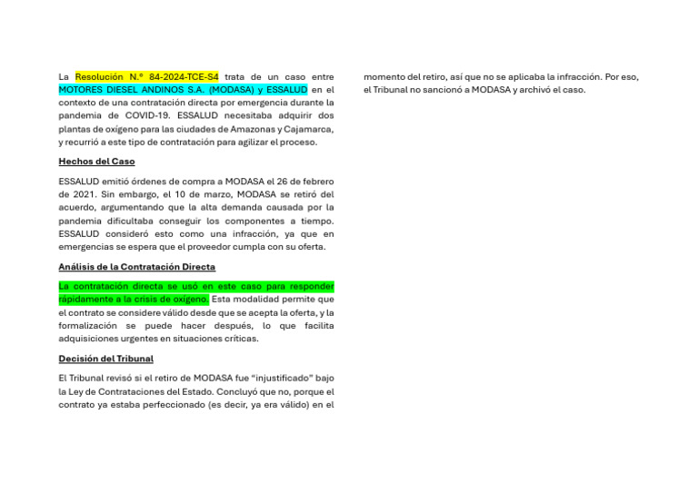 Caso MODASA y ESSALUD: Contratación COVID-19 | PDF