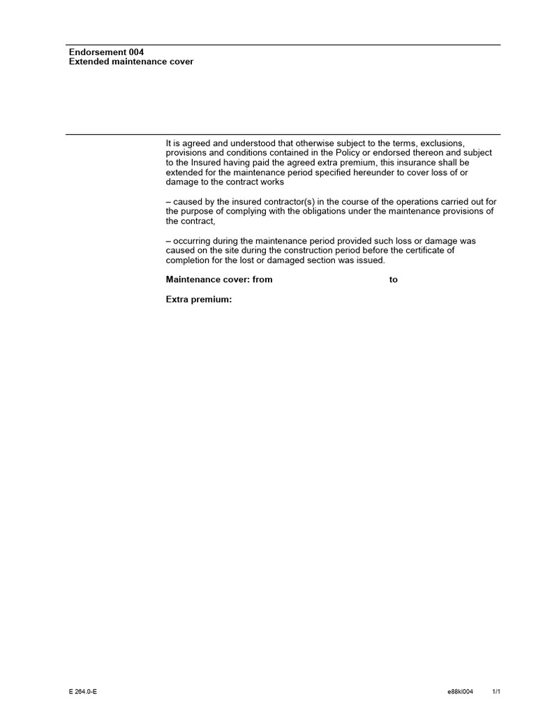 Extended Maintenance Cover Agreement | PDF