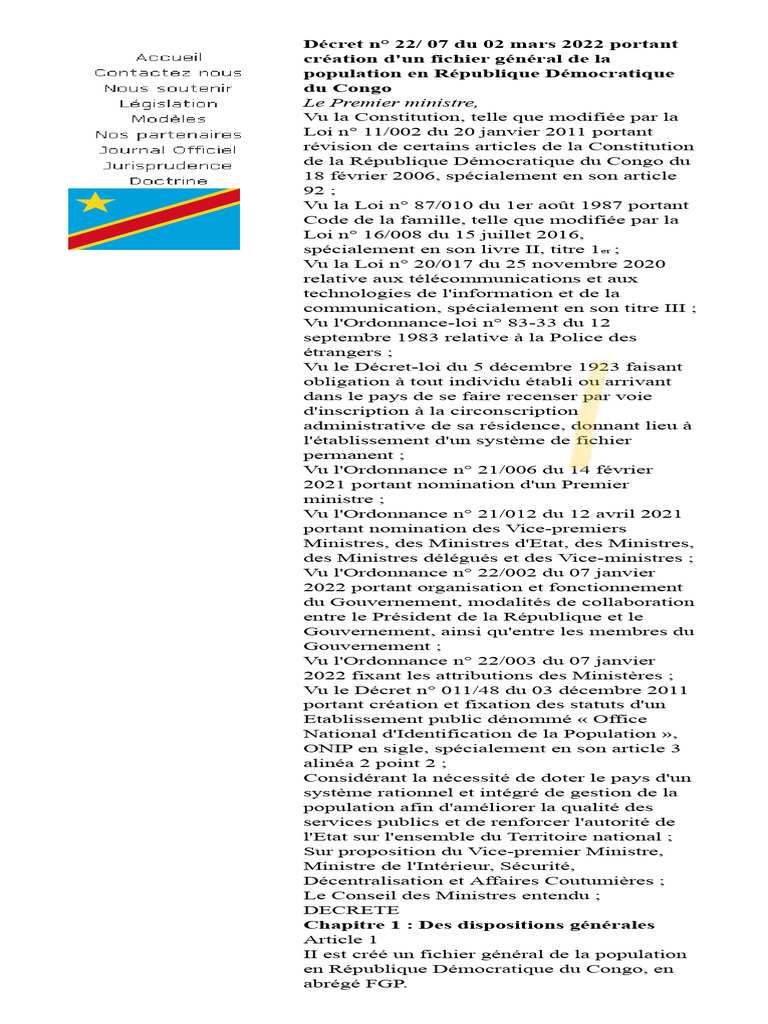 Création du fichier population RDC 2022 | PDF | Vie privée et ...