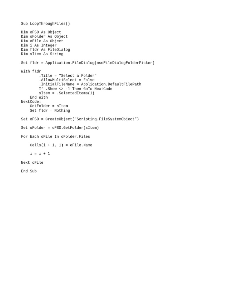 Get File Names in Excel With Folder Path Prompt | PDF
