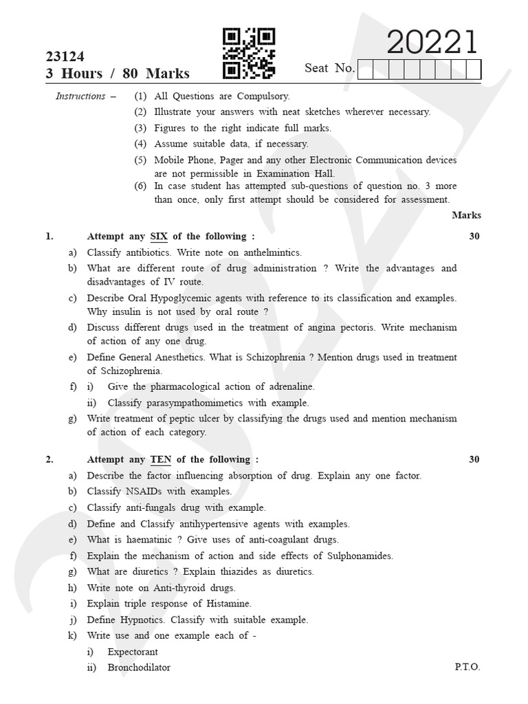D Pharma 1st Year Exam Paper 2021 | PDF | Causes Of Death | Pharmacology