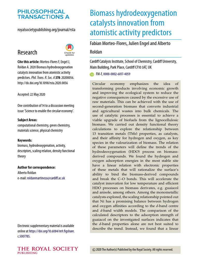 Biomass Hydrodeoxygenation Catalyst Insights | PDF | Catalysis | Adsorption
