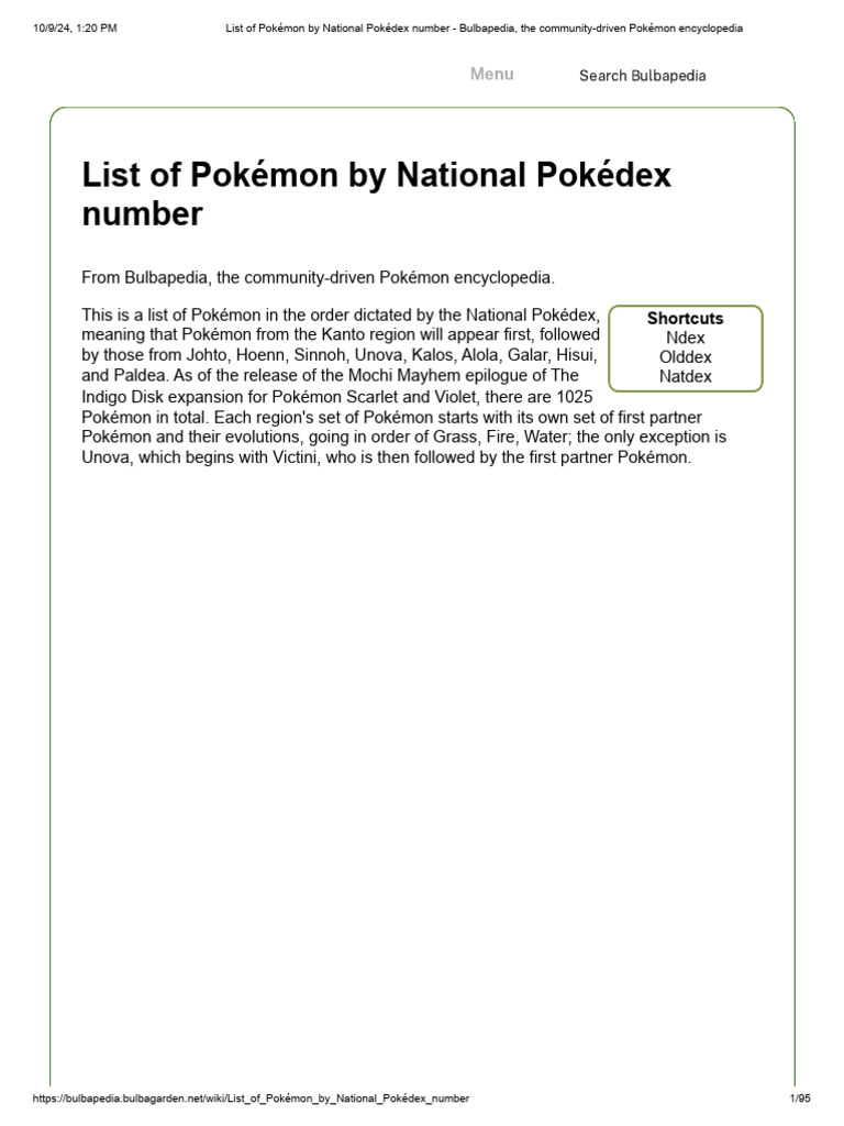 List of Pokémon by National Pokédex Number | PDF | Pokémon | Nintendo  Franchises