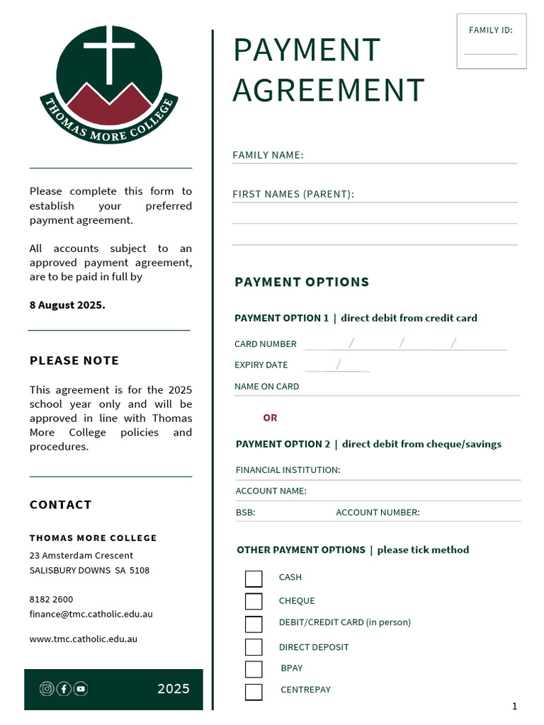 Payment Agreement Form 2025 Continuous Payments 29c45a | PDF | Payments ...