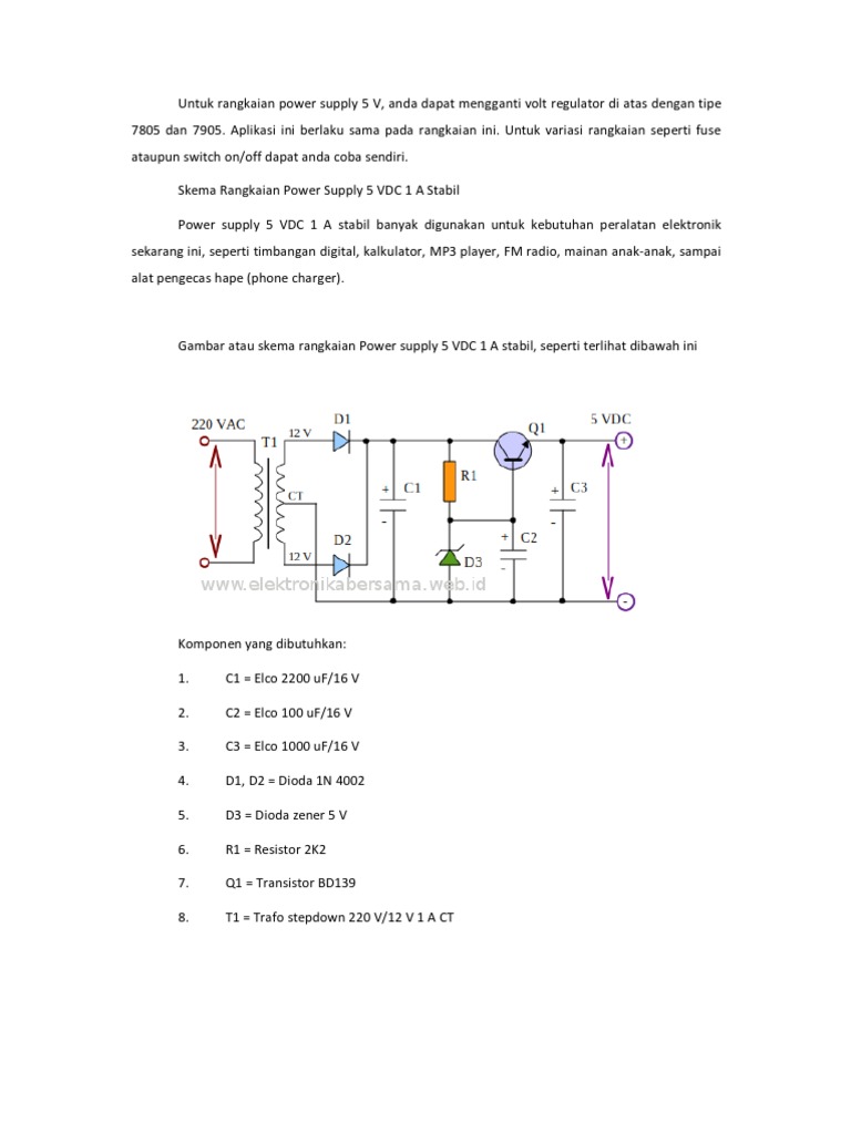 Rangkaian Sederhana Power Supply 12 V