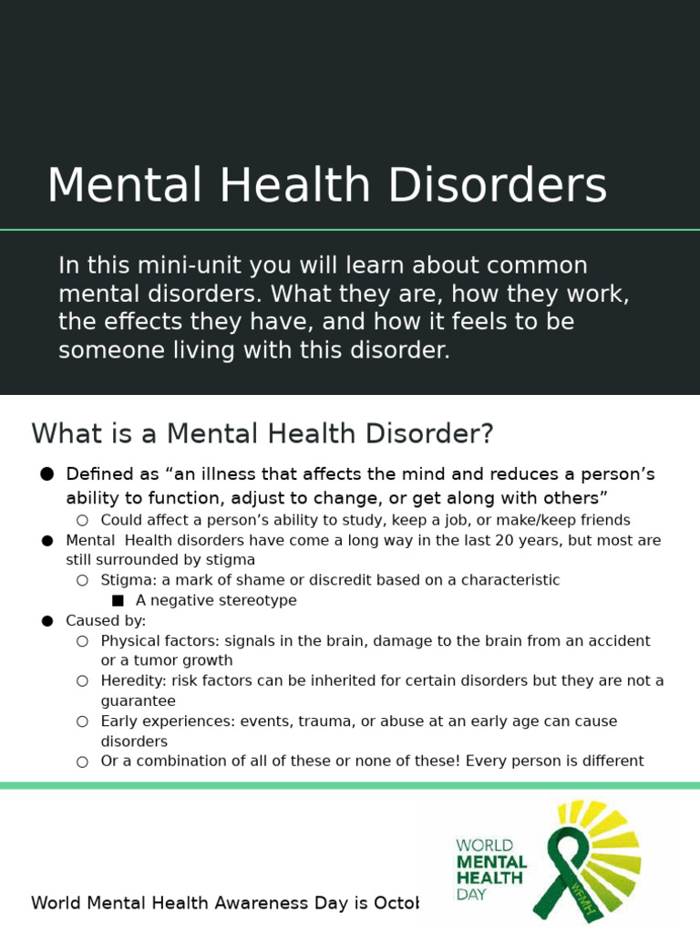 Mental Health Disorders - Health | PDF | Attention Deficit ...