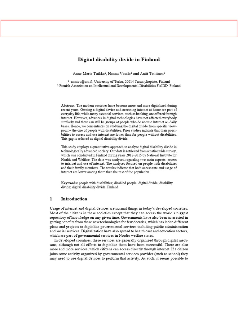 Digital Disability Divide in Finland | PDF | Information And ...