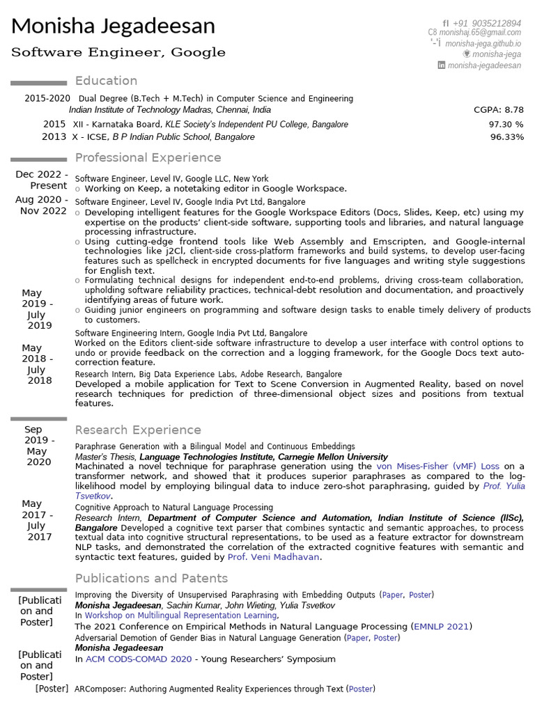 Monisha Jegadeesan: Software Engineer Profile | PDF | Machine Learning ...