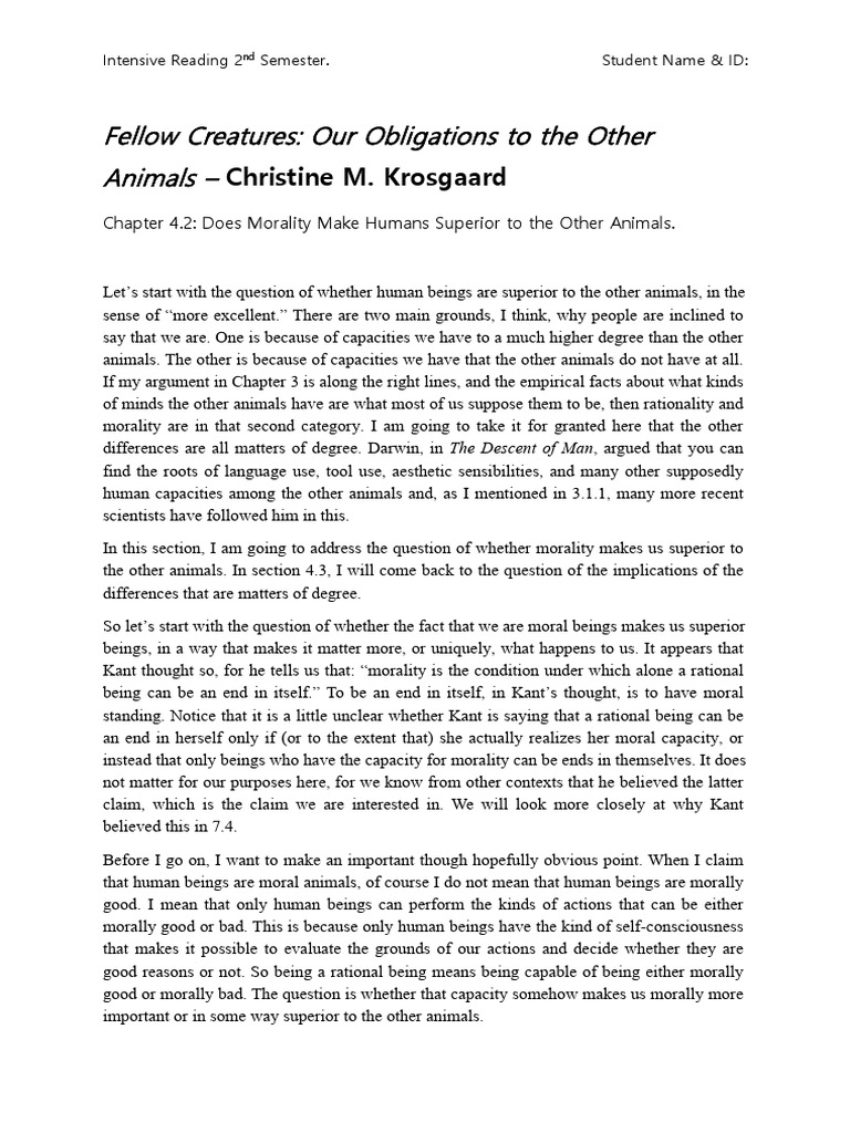 Fellow Creatures Intensive Reading Booklet | PDF | Rationality | Reason
