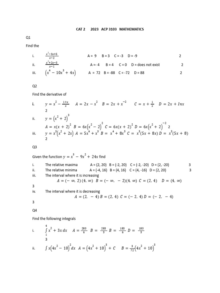 2023 ACP 3103 Mathematics Exam Solutions | PDF | Mathematical Analysis ...