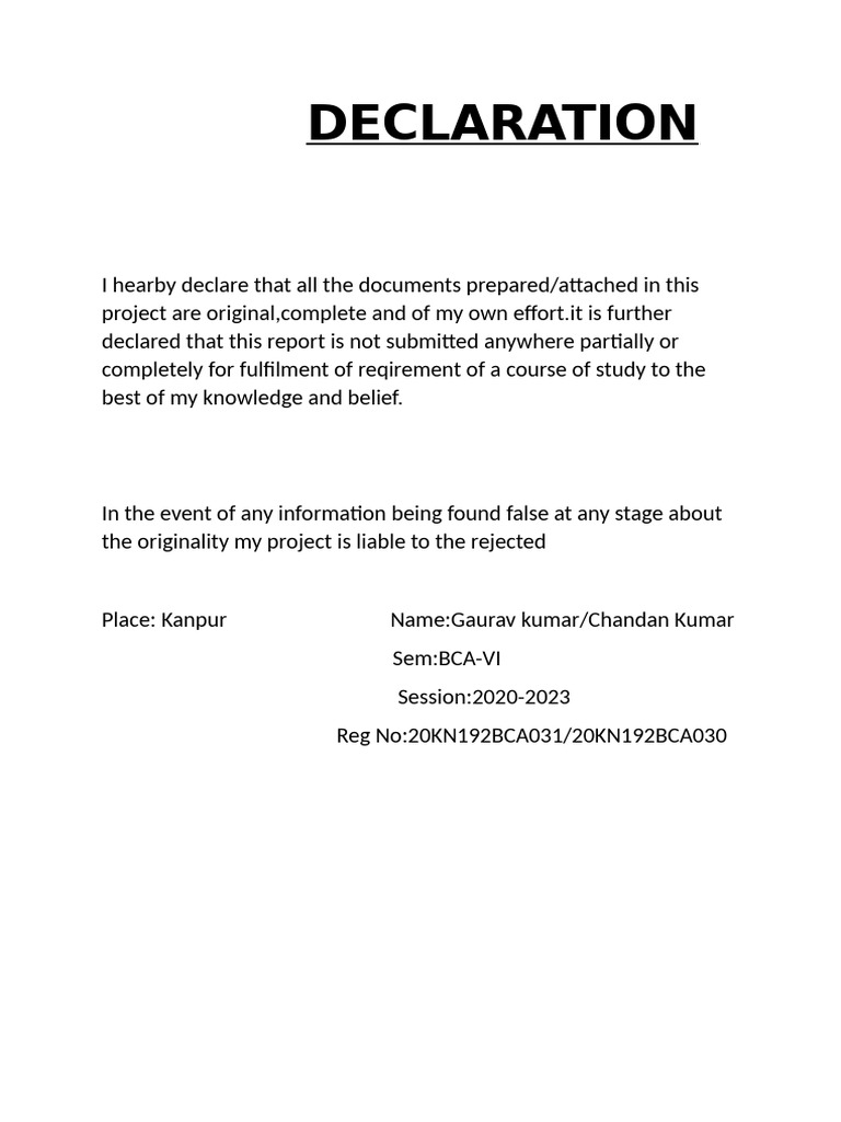 Originality Declaration for Project Submission | PDF