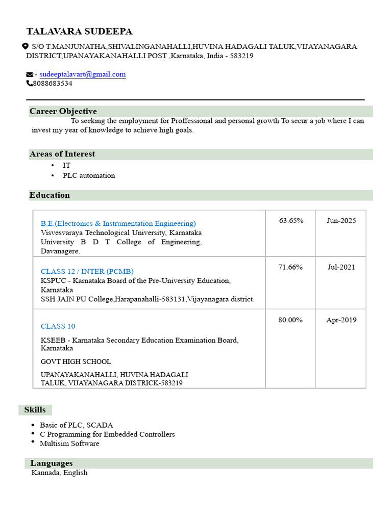 Electronics & Automation Engineer Resume | PDF | Engineering
