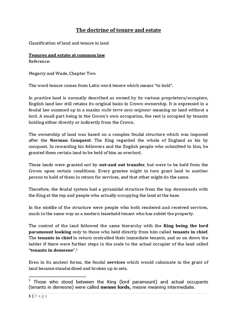 Guiding Notes Land Tenure and Estate | PDF | Fee Simple | Leasehold Estate