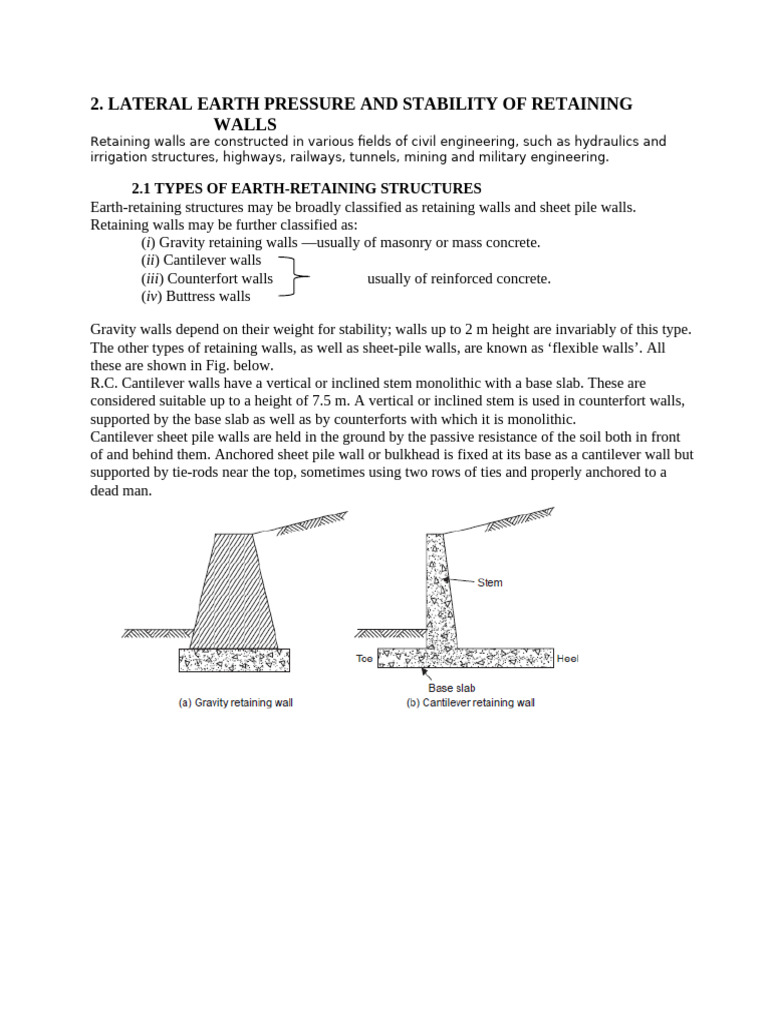 Lateral Earth Pressure and | PDF | Continuum Mechanics | Mechanical ...