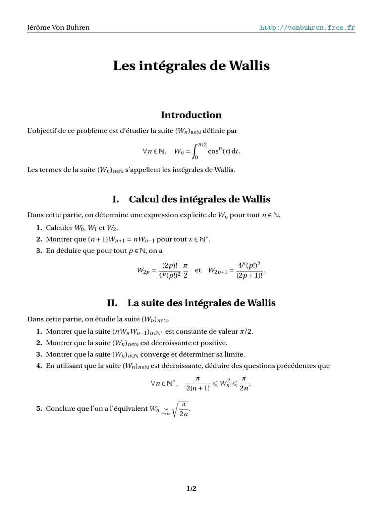 Intégrales de Wallis : Étude et Calculs | PDF | Série entière | Intégral